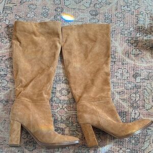 Nine West Tall Suede Block Heel Boots - Tan